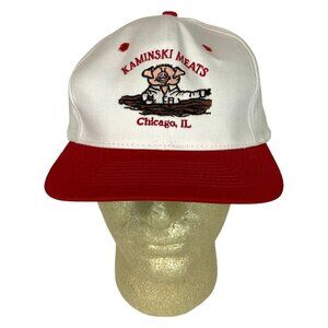 Kaminski Meats Chicago IL Embroidered Hat Cap Pig White Red Snapback KC Caps